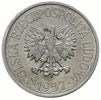 20 groszy 1957, Warszawa, odmiana z większymi cyframi daty, Parchimowicz 208.a, piękne