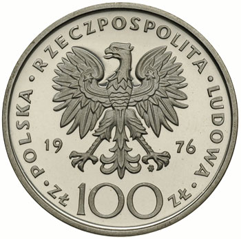 100 złotych 1976, Tadeusz Kościuszko, na rewersie wypukły napis PRÓBA, srebro 16.69 g, Parchimowicz P-363.b, nakład 20 sztuk, rzadkie