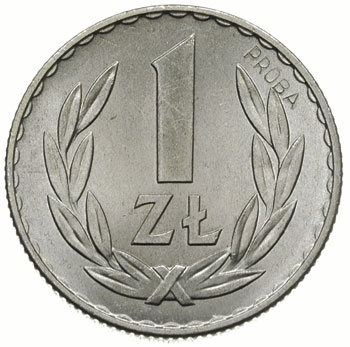 1 złoty 1949, na rewersie wklęsły napis PRÓBA, a
