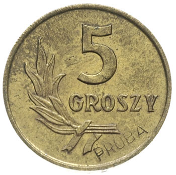 5 groszy 1958, na rewersie wklęsły napis PRÓBA, mosiądz 1.79 g, Parchimowicz -, nakład nieznany, rzadkie