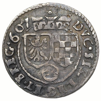 zestaw monet 3 krajcary 1607, Złoty Stok i 3 krajcary 1612, Oleśnica (moneta Karola II księcia Ziębicko- Oleśnickiego) FuS 1418 i FuS 2173, łącznie 2 sztuki