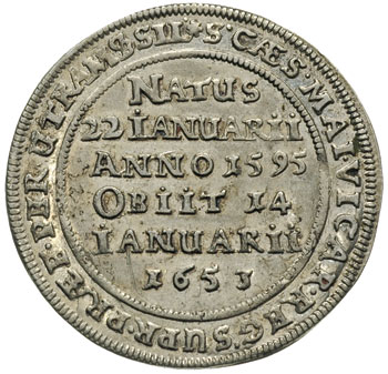 Jerzy Rudolf Legnicki 1621-1652, 1/8 talara 1653, Brzeg, srebro 4.78 g, FuS 1702, moneta wybita z okazji śmierci księcia, delikatna patyna