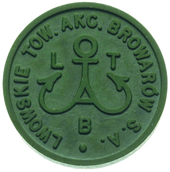 Lwowskie Towarzystwo Akcyjne Browarów  S.A. - 1 złoty w trzech odnianach kolorystycznych, bakelit średnica 25 mm, łącznie 3 sztuki