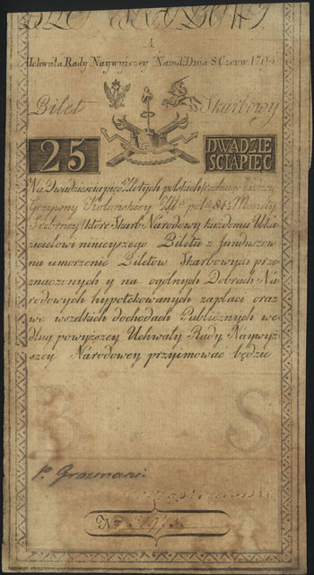 25 złotych 8.06.1794, seria A, Miłczak A3, Lucow 24 (R1), poplamione