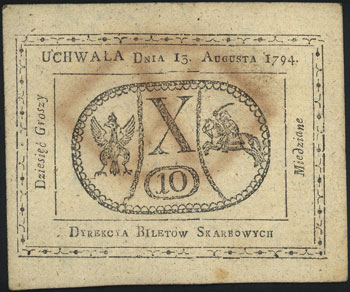 10 groszy miedziane 13.08.1794, napis F. Malinowski odwrócony o 180 stopni, Miłczak A9b, Lucow 40 (ale nie notuje z odwróconym faksymile), rzadkie