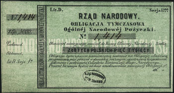 obligacja tymczasowa na 5.000 złotych 186..., z numeracją i jednym małym stemplem, Moczydłowski S7, Lucow 213 (R4)