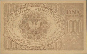 1.000 marek polskich 17.05.1919, bez oznaczenia serii, numeracja 6-cio cyfrowa, Miłczak 22a, Lucow 343 (R6), rzadkie, wyśmienicie zachowane