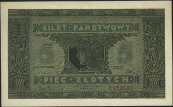 5 złotych 25.10.1926, seria B, numeracja 0422683