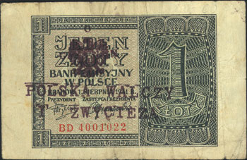1 złoty 1.08.1941, seria BD, z nadrukiem \G-O-N 