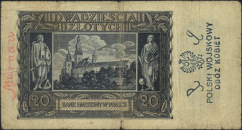 20 złotych 1.03.1941, seria D, z nadrukiem \POLS