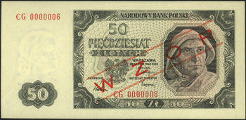50 złotych 1.07.1948, nadruk WZÓR, seria CG 0000006, Miłczak 138.g, wzór Jaroszewicza 2