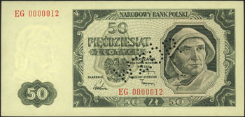 50 złotych 1.07.1948, perforacja WZÓR, seria EG 0000012, Miłczak 138h, wzór Jaroszewicza