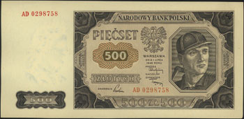 500 złotych 1.07.1948, seria AD, Miłczak 140bb, pięknie zachowane