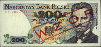 200 złotych 1.06.1979, nadruk WZÓR, seria AS 000