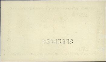 10 guldenów (10.02.1924), jednostronny wzór strony odwrotnej banknotu z perforacją SPECIMEN - próba kolorystyczna w kolorze niebiesko-zielonym, Miłczak G42, Ros. 833, rzadkie i pięknie zachowane