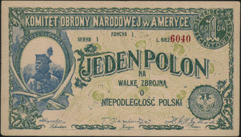 Komitet Obrony Narodowej w Ameryce, 1 polon = 25 centów (1914) \na walkę zbrojną o niepodległość Polski, Lucow 541 (R6)