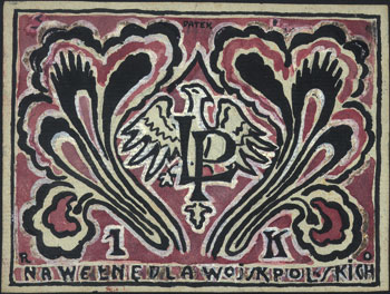 projekt banknotu-datku na 1 koronę \Na Wełnę dla Wojsk Polskich\" (ok. 1914)