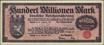 Sopot, 100.000.000 marek 28.09.1923, numeracja 6-cio cyfrowa, Podczaski WD-125.C.1, wyśmienite