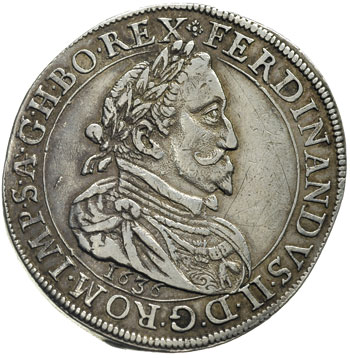 Ferdynand II 1619-1637, talar 1636, Graz, Dav. 3111, Her. 435, Voglhuger 134/VIII, patyna