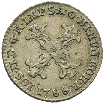 Józef II 1765-1790, 10 liardów 1788, Bruksela, srebro 2.31 g, Her. 393, patyna