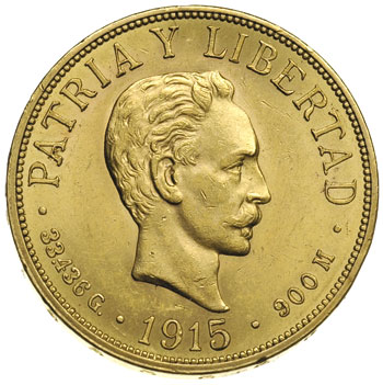 Republika, 20 pesos 1915, Filadelfia, złoto 33.42 g, Fr. 1