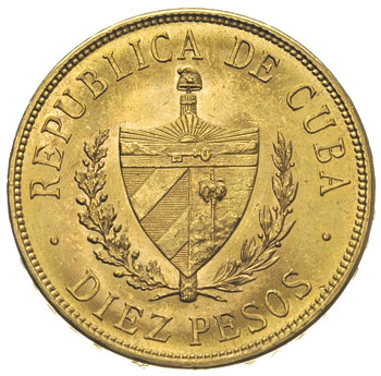 Republika, 10 pesos 1915, Filadelfia, złoto 16.7