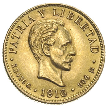 Republika, 2 pesos 1916, Filadelfia, złoto 3.33 