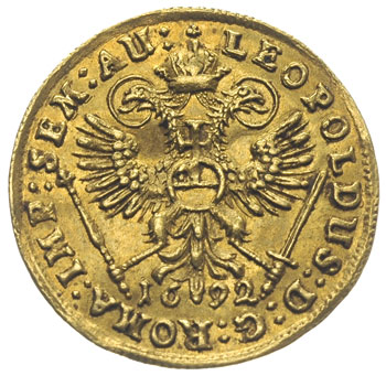 dukat 1692 z tytulaturą Leopolda I, złoto 3.45 g, Fr. 1109, Gaedechens 118