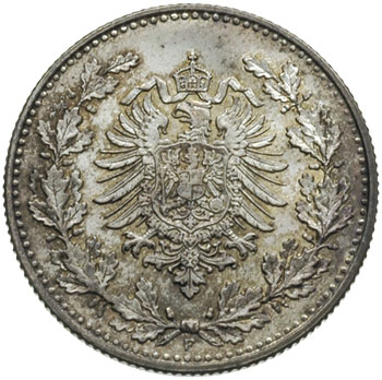 50 fenigów 1877 / F, Stuttgart, J.8, piękne, patyna