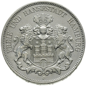 5 marek 1888 / J, Hamburg, J.62, rzadkie, wyczyszczone