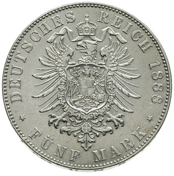 5 marek 1888 / J, Hamburg, J.62, rzadkie, wyczyszczone