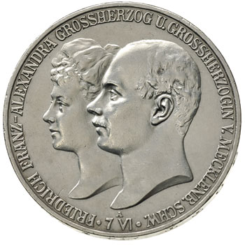 Fryderyk Franciszek II 1842-1883, 5 marek 1904 / A, Berlin, wybite z okazji zaślubin z Aleksandrą, J.87, moneta wyczyszczona