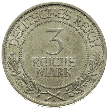 3 marki 1926 / A, Berlin, 700-lecie Wolnego Miasta Lubeki, J.323, delikatna patyna