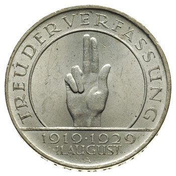 3 marki 1929 / A, Berlin, 10-lecie Przysięgi Weimarskiej, J.340