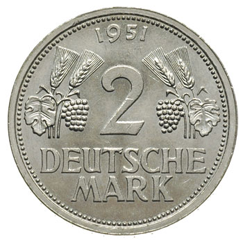 2 marki 1951 / J, Hamburg, J.386, bardzo rzadkie