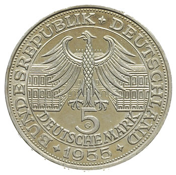 5 marek 1955 / G, Karlsruhe, 300-lecie urodzin markgrafa Ludwika Wilhelma von Baden, J.390, rzadkie