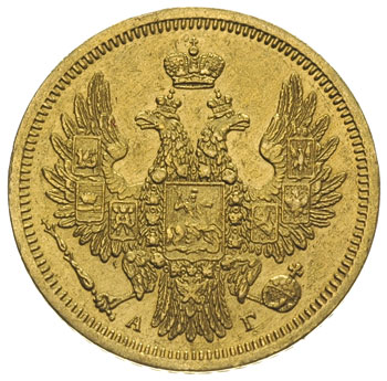 5 rubli 1852 / А-Г, Petersburg, złoto 6.53 g, Bitkin 35