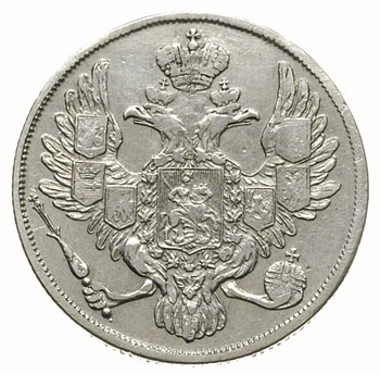 3 ruble 1835, Petersburg, platyna 10.23 g, Bitkin 81, rzadkie, naprawiane tło na awersie