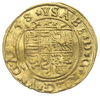 Jan II Zygmunt i Izabela 1556-1559, dukat 1558, Klausenburg, złoto 3.42 g, Resch 50, minimalnie gięty, rzadki
