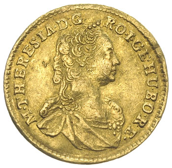 Maria Teresa 1740-1780, dukat 1759, Karlsburg, złoto 3.46 g, Resch 62, minimalnie gięty