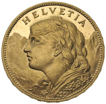 Konfederacja od 1848, 100 franków 1925 / B, Berno, złoto 32.29 g, HMZ 2-1193a, Fr.502, nakład tylko 5.000 sztuk, rzadkie i bardzo ładne