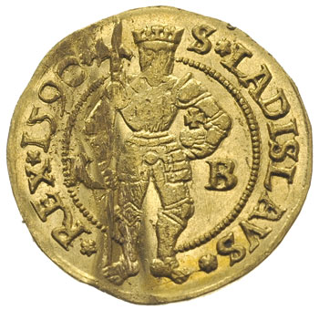 Rudolf II 1576-1608, dukat 1590 / K-B, Krzemnica, złoto 3.46 g, Huszar 1002, gięty