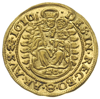 Maciej II 1608-1619, dukat 1610 / K-B, Krzemnica, złoto 3.45 g, Huszar 1081, piękny egzemplarz, minimalnie gięty