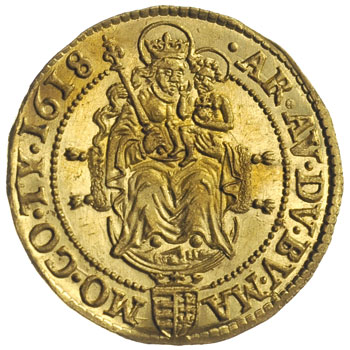 Maciej II 1608-1619, dukat 1618 / K-B, Krzemnica, złoto 3.49 g, Huszar 1083, piękny egzemplarz