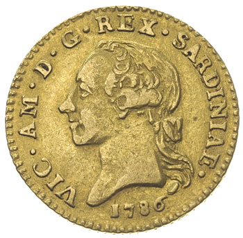Wiktor Amadeusz III 1773-1796, doppia 1786, Turyn, złoto 9.05 g, Fb.1120, CNI I/433/164 var, ładnie zachowane
