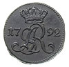 szeląg 1792, Warszawa, Plage 8, T. 6, piękna patyna, bardzo rzadka moneta w gabinetowym stanie zac..