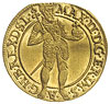 Maksymilian II 1564-1576, dukat 1573, Wrocław, Aw: Postać cesarza i napis wokoło, Tarcza herbowa i..