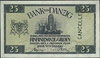 25 guldenów 1.10.1928, jednostronny wzór strony głównej banknotu z perforacją CANCELLED, bez oznac..