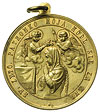 medal religijny z uszkiem, bez daty, niesygnowany, Aw: Postać świętej wieńczonej przez dwa anioły ..
