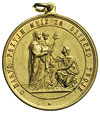 medal religijny z uszkiem, bez daty, niesygnowany, Aw: Postać świętej wieńczonej przez dwa anioły ..